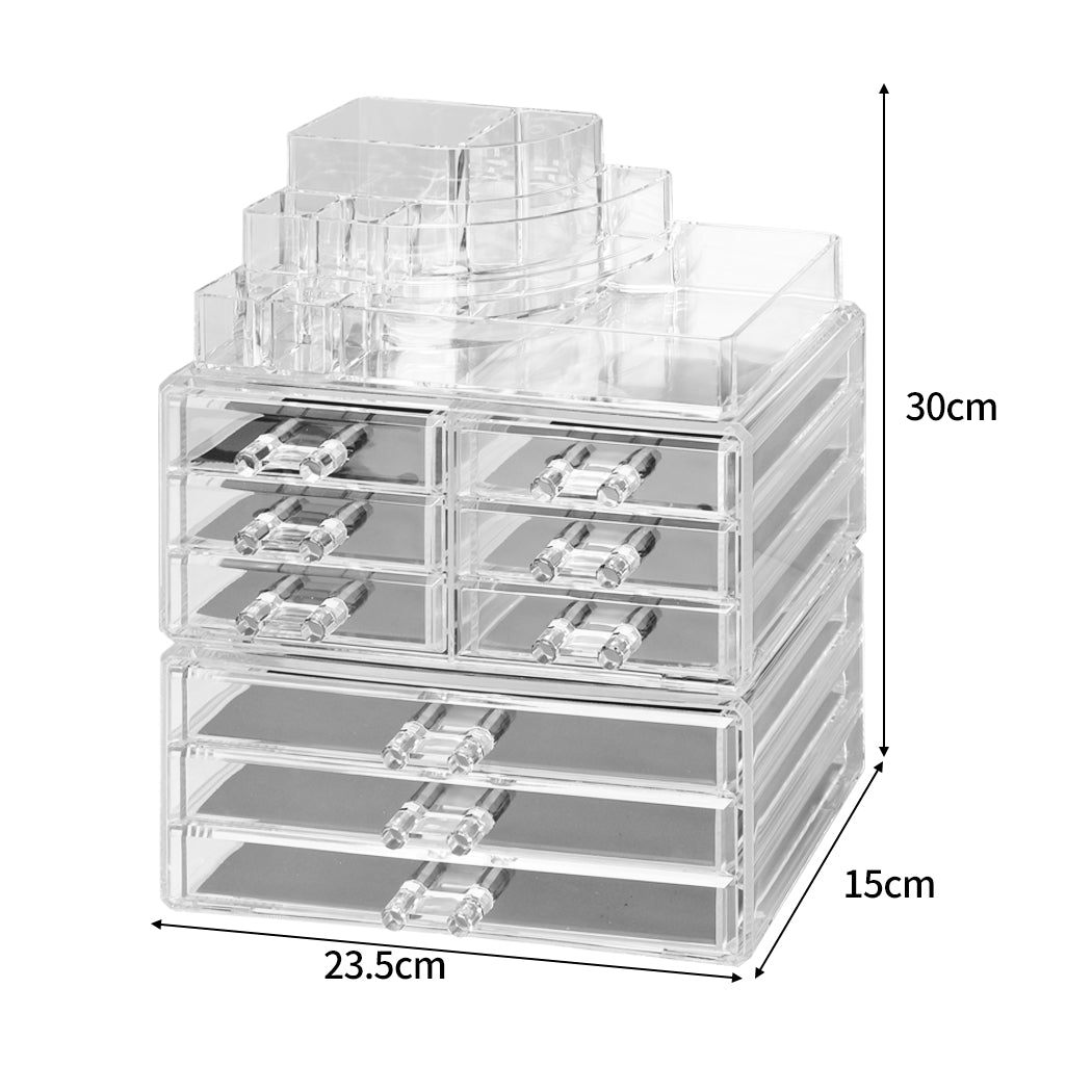 9 Drawer Clear Acrylic Cosmetic Makeup Organizer Jewellery Storage Box