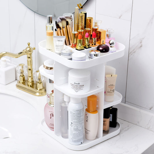 360 Rotating Large Capacity Makeup Organizer for Bedroom and Bathroom (White)