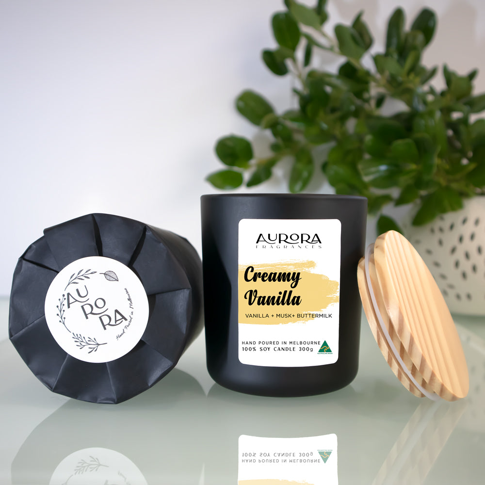 Aurora Creamy Vanilla Soy Candle Australian Made 300g