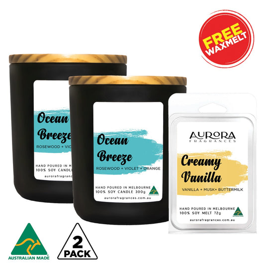 Aurora Ocean Breeze Scented Soy Candle Australian Made 300g 2 Pack