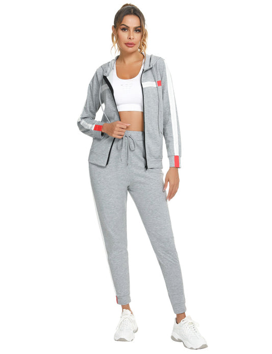 Women'S Hooded Zipper Top And Trousers Suit