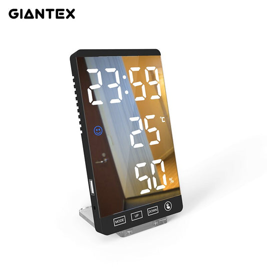 LED Mirror Alarm Clock Digital Clock Temperature Humidity Display USB Output Port