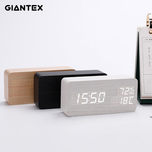 Alarm Clock LED Digital Wooden