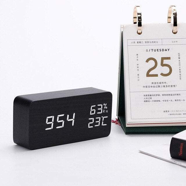 Alarm Clock LED Digital Wooden