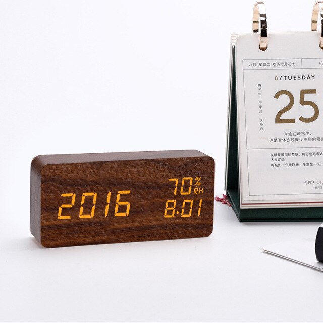 Alarm Clock LED Digital Wooden