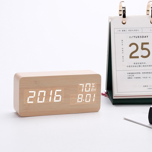 Alarm Clock LED Digital Wooden