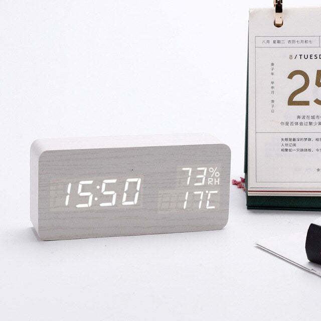 Alarm Clock LED Digital Wooden