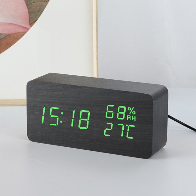 Alarm Clock LED Digital Wooden